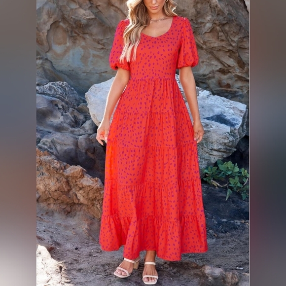 PRETTYGARDEN Puff Short Sleeve Cewneck Floral Long NWT - Picture 7 of 9